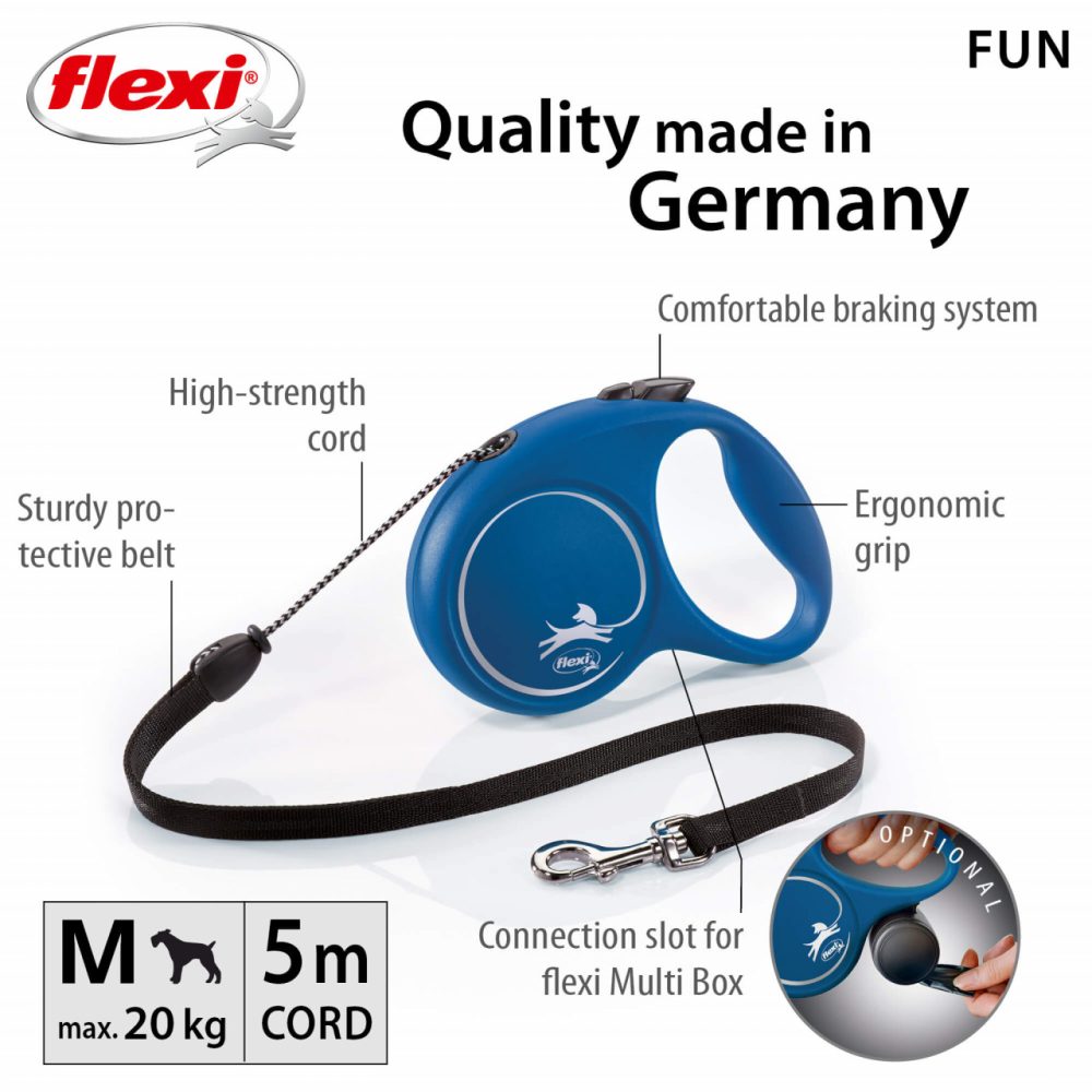 قلاده 5 متری فلکسی سایز M طنابی CORDON تا 20 کیلو (آبی) - Image 2