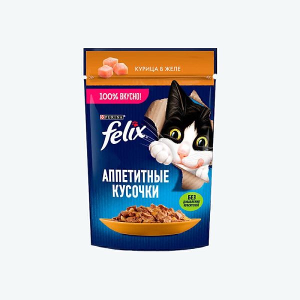 پوچ گربه فلیکس با طعم مرغ Felix Chicken In Jelly وزن 75 گرم