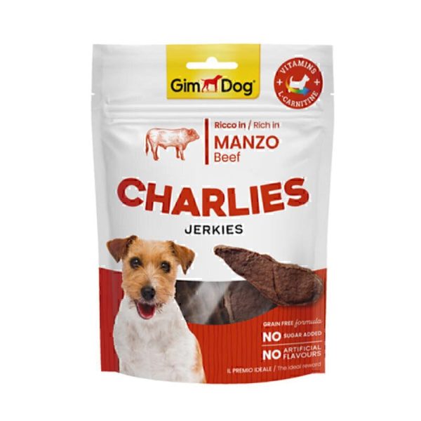 تشویقی سگ جیم داگ چارلیز با طعم گوشت گاو GimDog Charlies Jerkies Dog Treat With Beef وزن 70 گرم