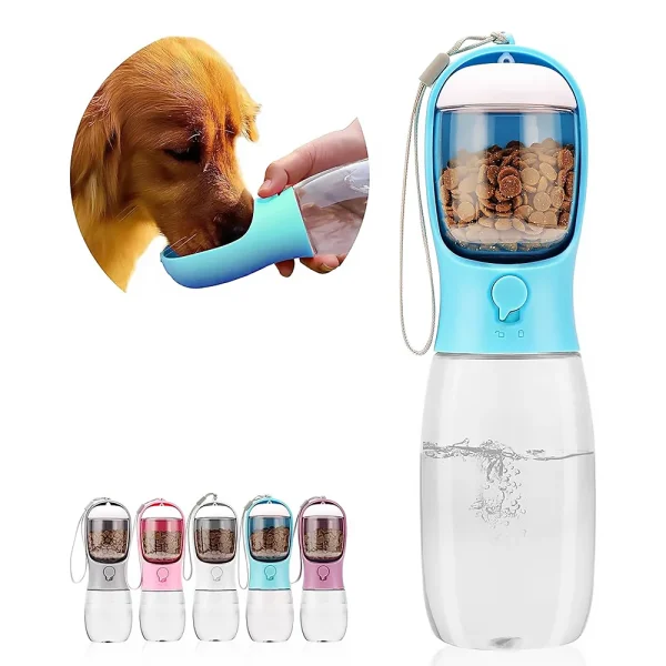 ظرف قمقمه آب و غذا دوکاره پرتابل مخزن دار سگ و گربه Portable