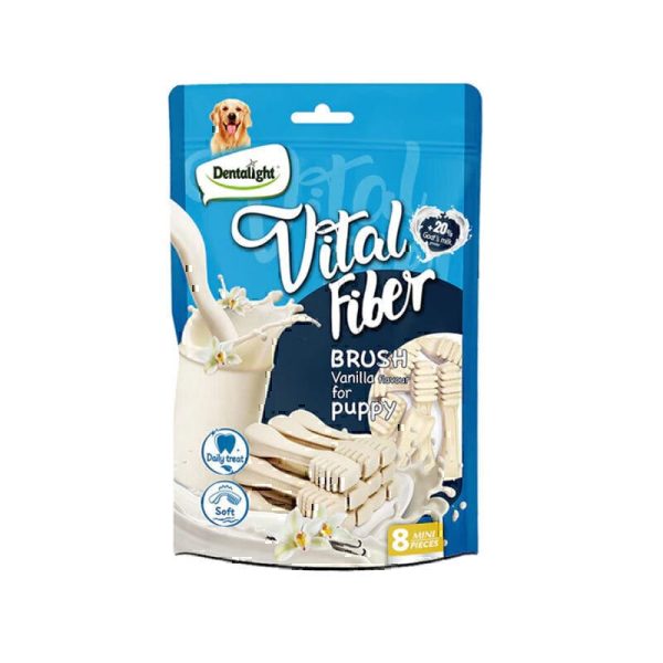 تشویقی توله سگ ویتال فیبر دنتالایت با طعم شیر بز و وانیل Dentalight Vital Fiber Brush بسته 8 عددی
