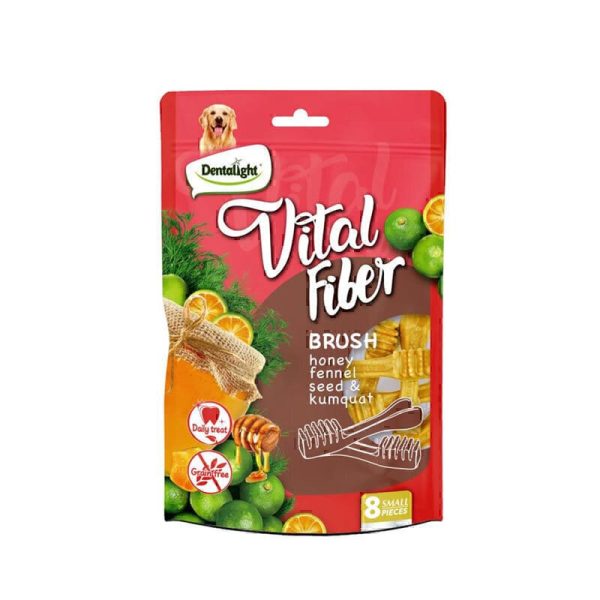 تشویقی توله سگ ویتال فیبر دنتالایت با طعم عسل، دانه رازیانه و کامکوات Dentalight Vital Fiber Brush بسته 8 عددی