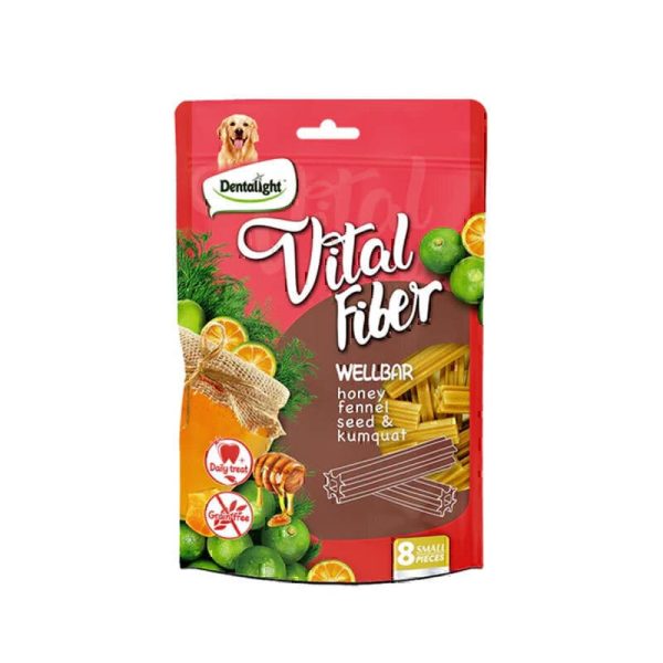 تشویقی سگ ویتال فیبر دنتالایت با طعم عسل، دانه رازیانه و کامکوات Dentalight Vital Fiber Wellbar بسته 8 عددی