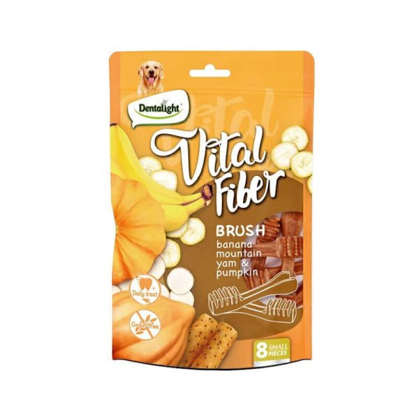 تشویقی سگ ویتال فیبر دنتالایت با طعم موز، یام کوهی و کدو Dentalight Vital Fiber Brush بسته 8 عددی