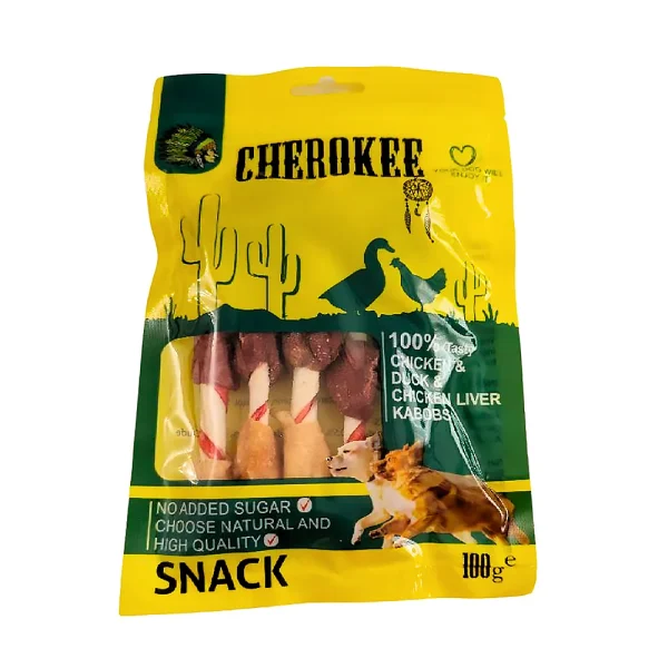تشویقی سگ چروکی CHEROKEE مدادی دور پیچ مرغ و اردک با جگر 100 گرم