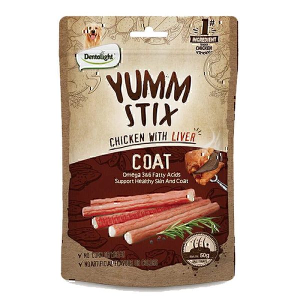 تشویقی سگ یام استیکس انرژی دنتالایت با طعم مرغ و جگر Dentalight Yumm Stix Energy Coat Chicken with Liver Dog Treat وزن 50 گرم