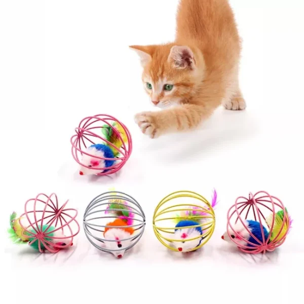 اسباب بازی توپی موش داخل قفس فلزی مخصوص گربه