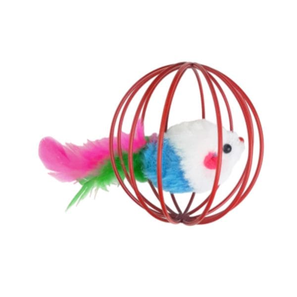 اسباب بازی توپی موش داخل قفس فلزی مخصوص گربه