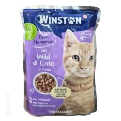 پوچ گربه وینستون با طعم گوشت شکار و اردک در ژله Winston Game & Duck In Jelly وزن 100 گرم