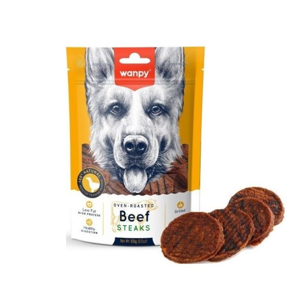 تشویقی سگ ونپی Wanpy Dog Treat With Beef STEAKS مدل استیک گوساله وزن 100 گرم