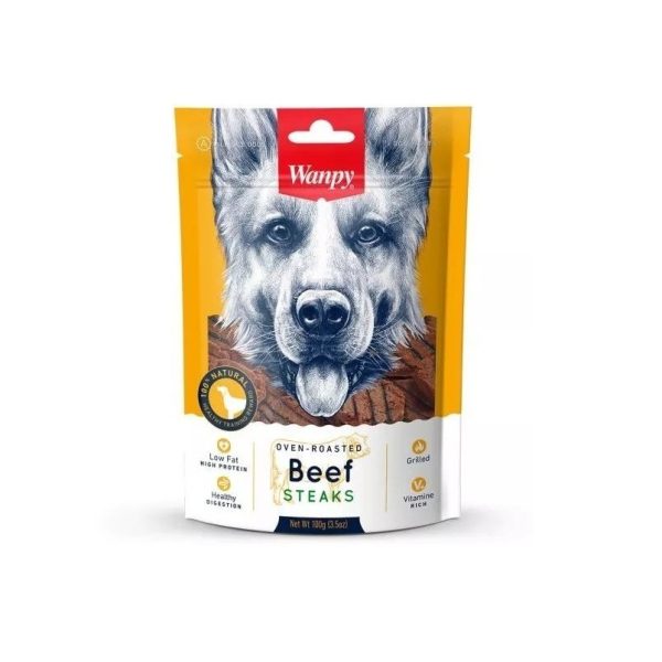 تشویقی سگ ونپی Wanpy Dog Treat With Beef STEAKS مدل استیک گوساله وزن 100 گرم